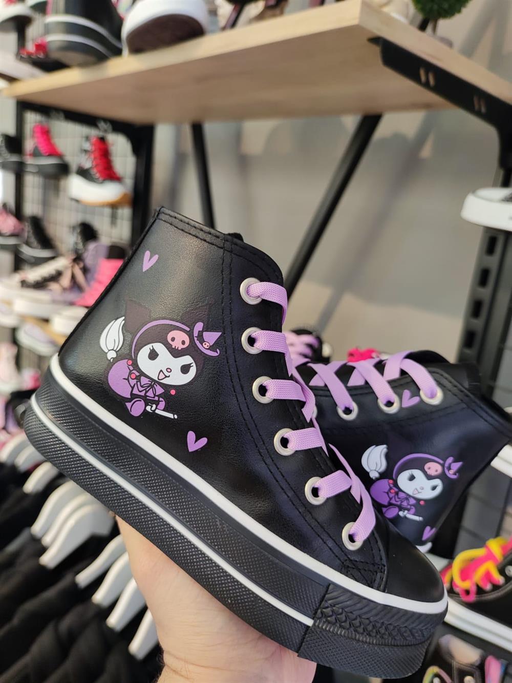 Kuromi(yeni model) Baskılı  Deri Yüksek Şeffaf Taban Bilekli Spor Ayakkabı Sneaker