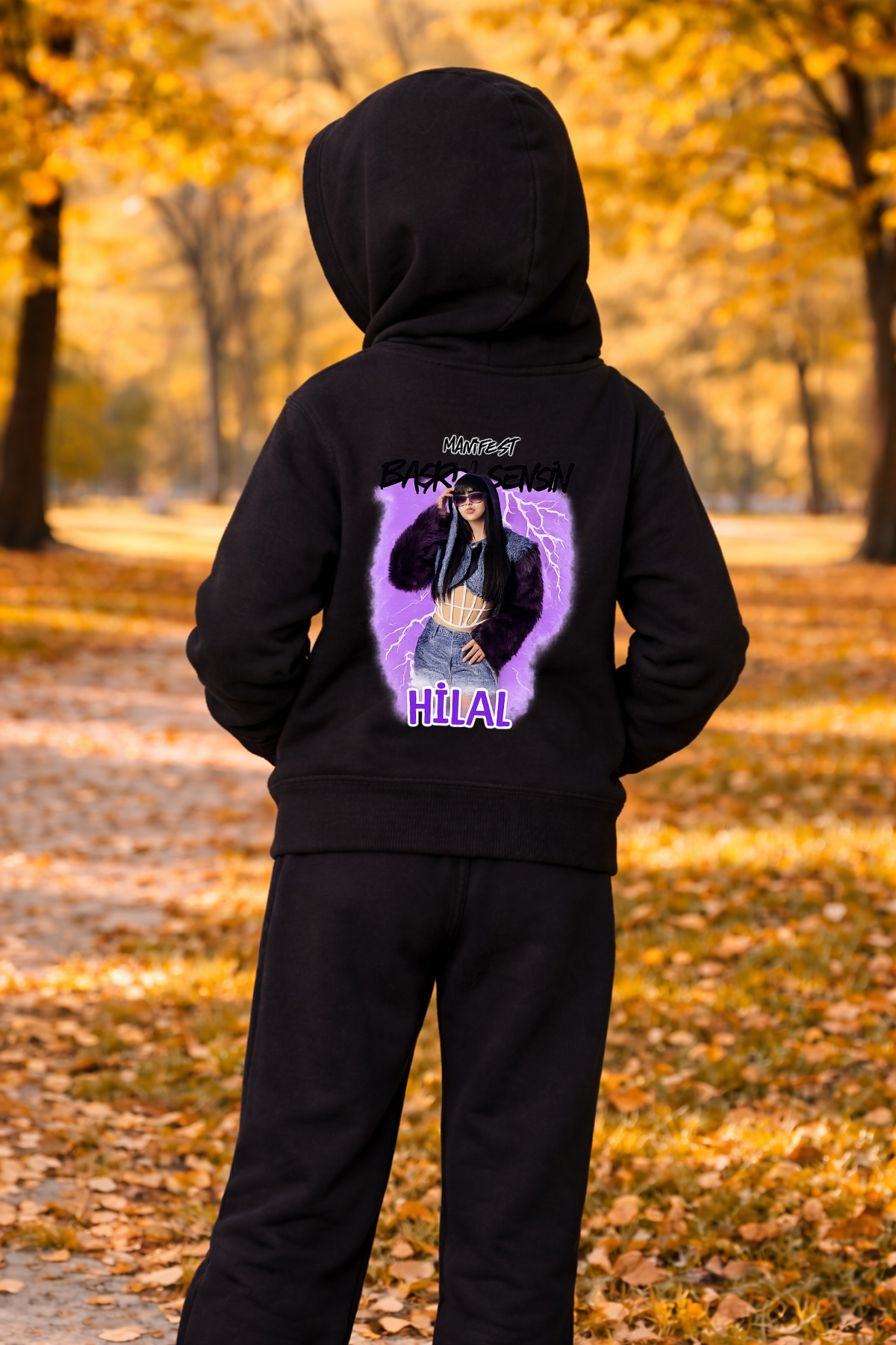 Manifest Baskılı Siyah Fermuarlı Kapüşonlu Hırka Sweatshirt (4)