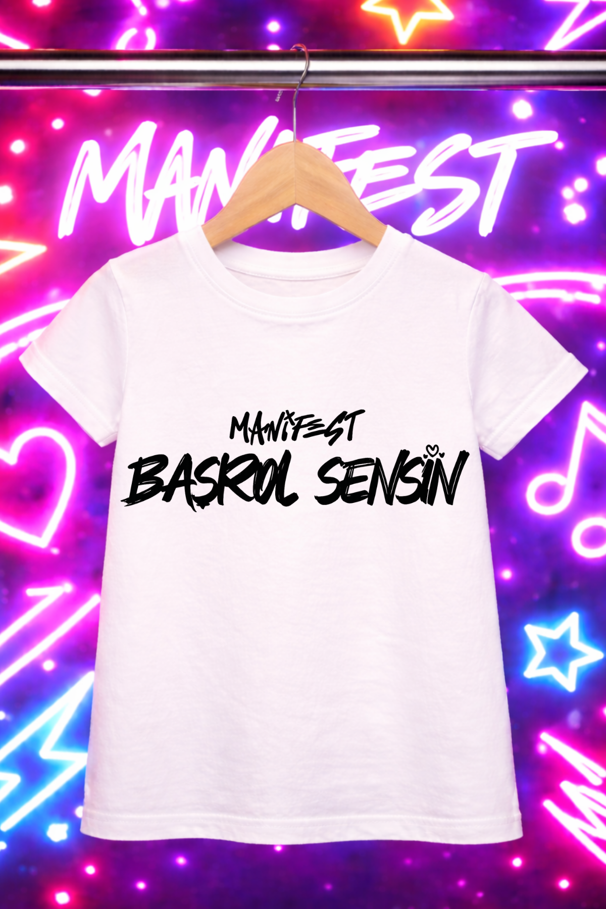 Manifest Başrol Sensin Baskılı Beyaz Tişört Tshirt