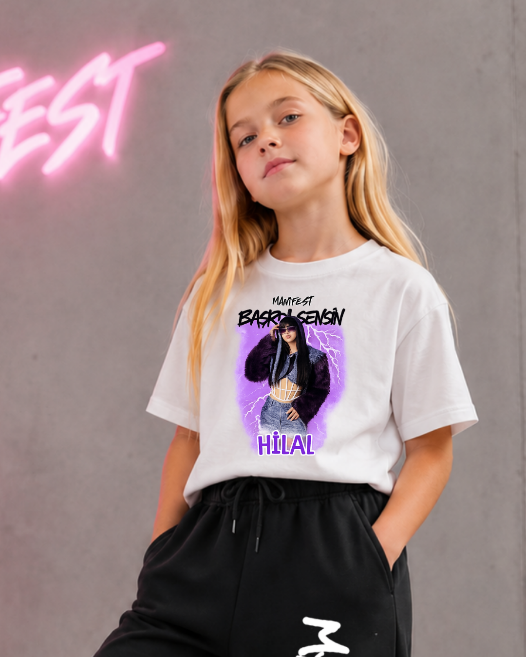 Manifest Başrol Sensin Hilal Baskılı Beyaz Tişört Tshirt