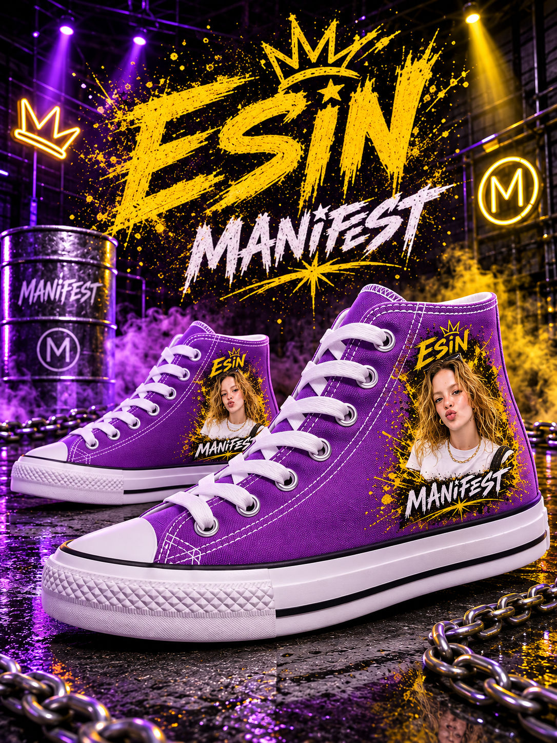 Manifest Esin Baskılı Mor Renk Bilekli Spor Ayakkabı Sneaeker