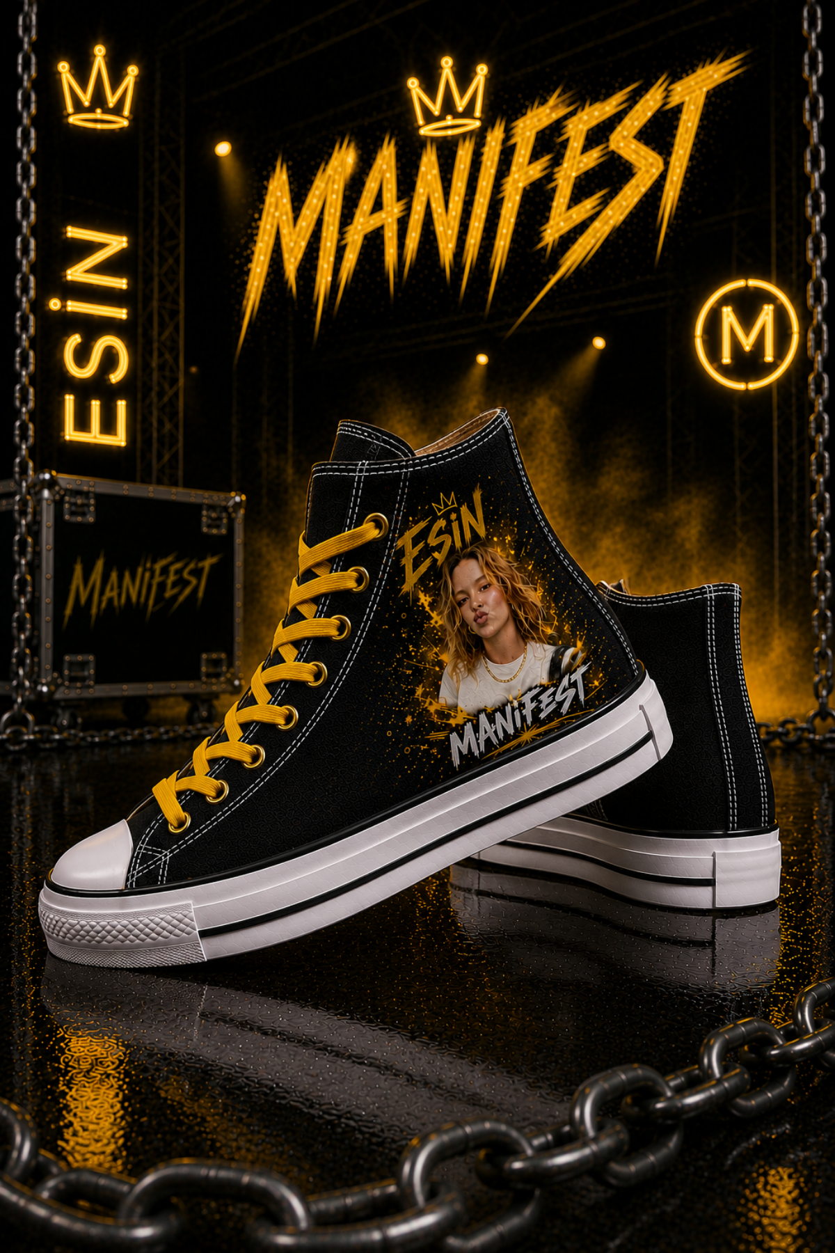 Manifest Esin Baskılı Siyah Bilekli Renkli Bağcık Hediyeli Spor Ayakkabı Sneaker(3)
