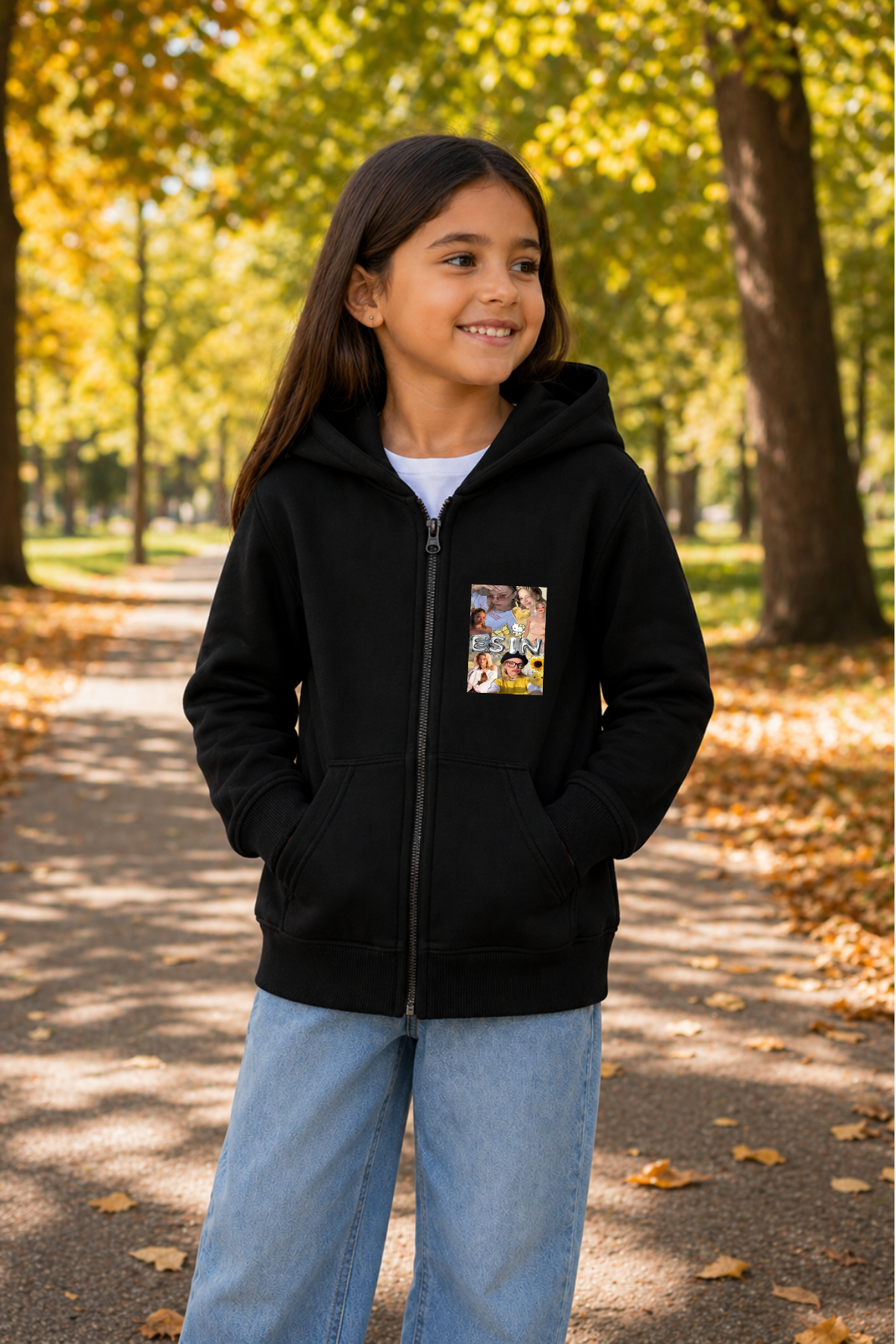 Manifest Esin Baskılı Siyah Fermuarlı Kapüşonlu Hırka Sweatshirt (4)