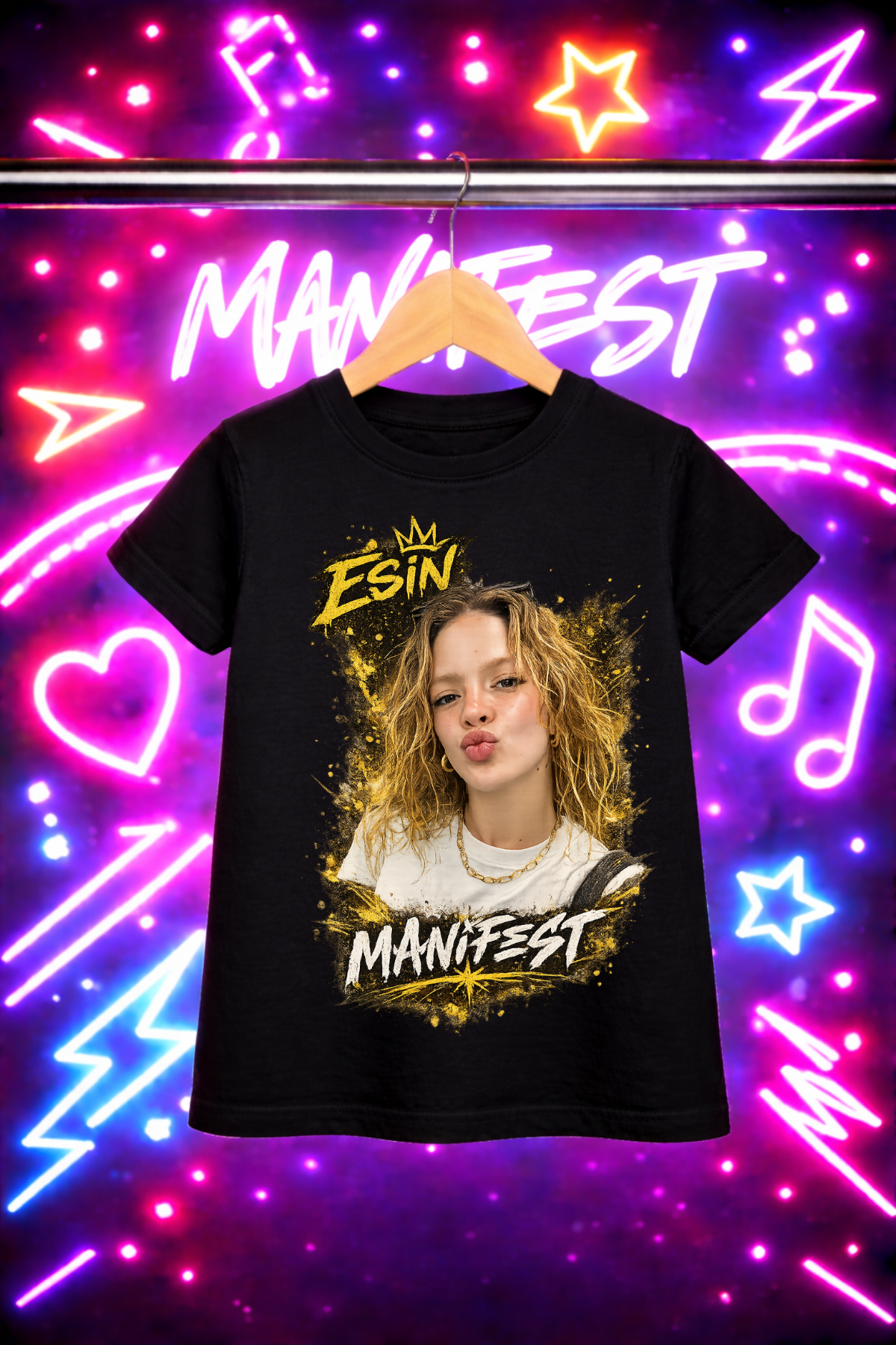 Manifest Esin Yeni Baskılı Siyah Tişört Tshirt