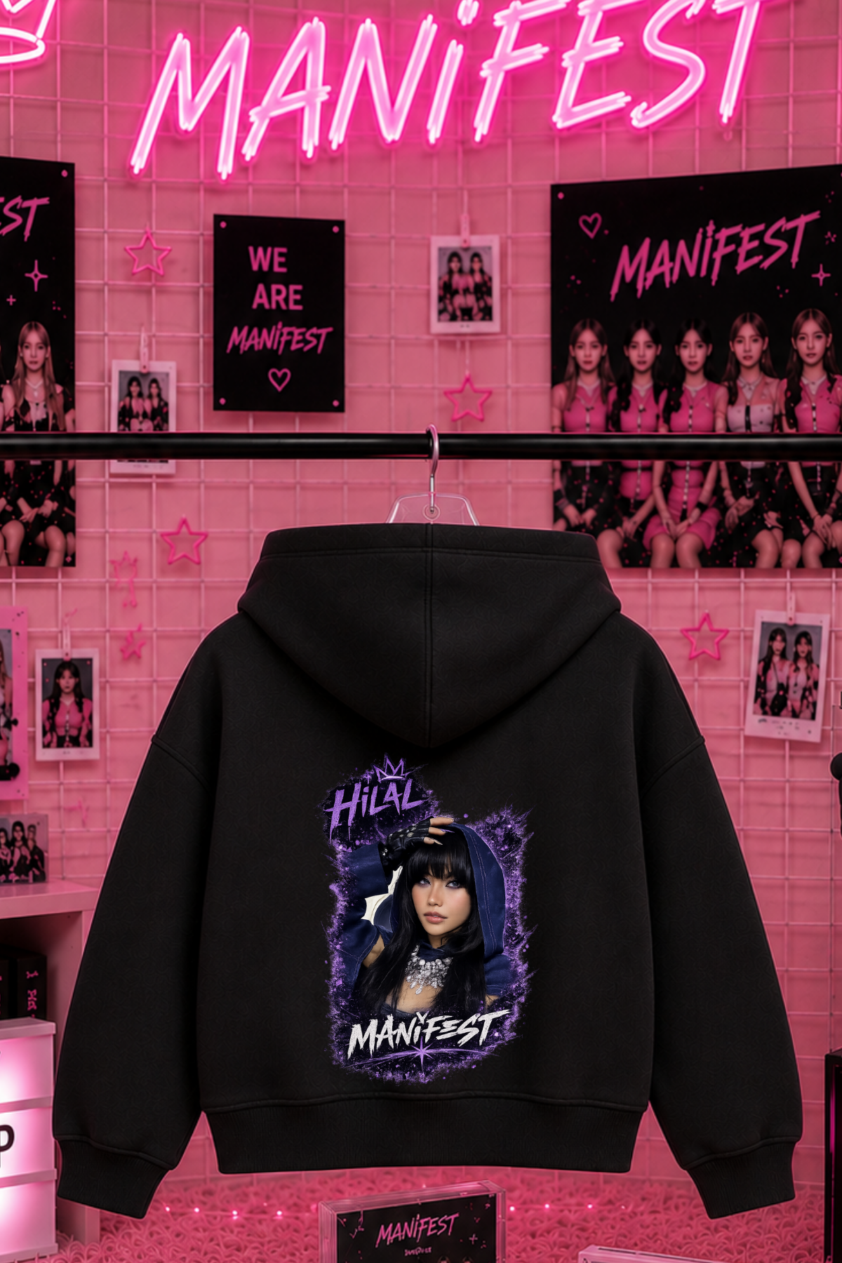 Manifest Hilal Baskılı Siyah 3 İplik Şardonsuz Sweatshirt