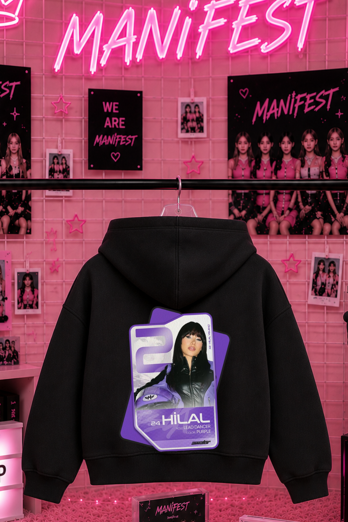 Manifest Hilal Kart Baskılı Siyah 3 İplik Şardonsuz Sweatshirt