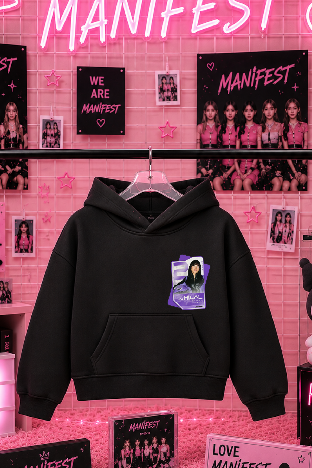 Manifest Hilal Kart Baskılı Siyah 3 İplik Şardonsuz Sweatshirt