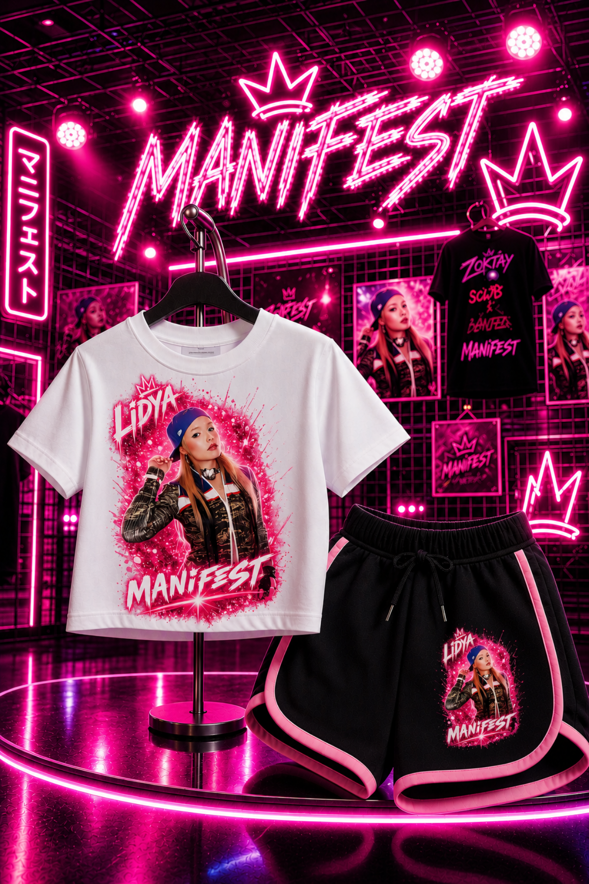 Manifest Lidya Baskılı Beyaz Crop Siyah Şort Takım