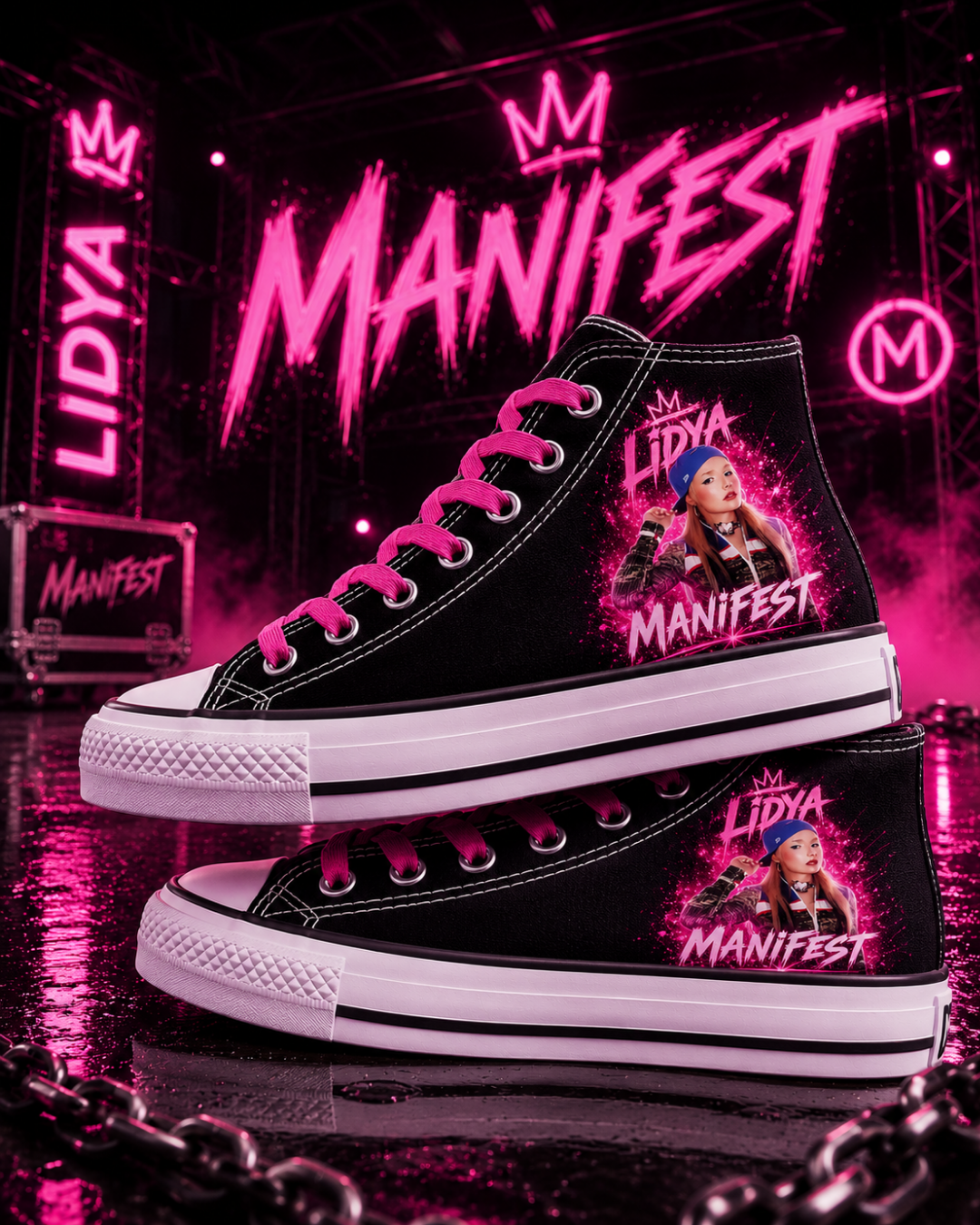 Manifest Lidya Baskılı Siyah Bilekli Renkli Bağcık Hediyeli Spor Ayakkabı Sneaker(3)