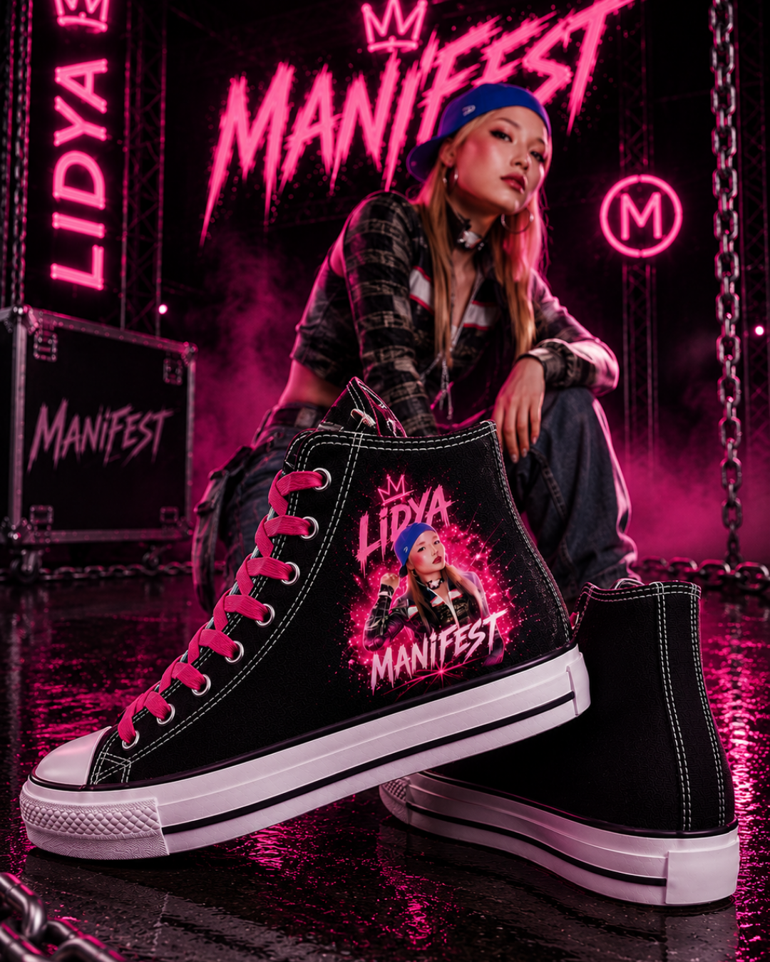 Manifest Lidya Baskılı Siyah Bilekli Renkli Bağcık Hediyeli Spor Ayakkabı Sneaker(3)