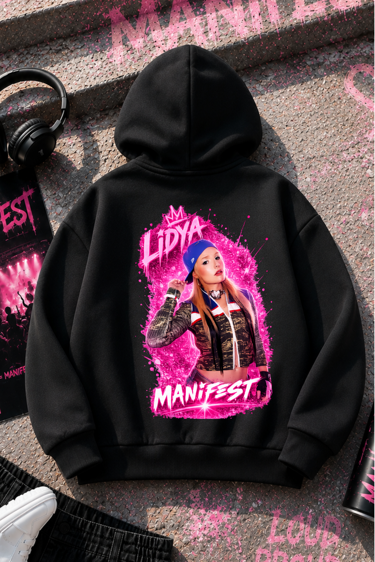 Manifest Lidya Baskılı Siyah Fermuarlı Hırka Sweatshirt 