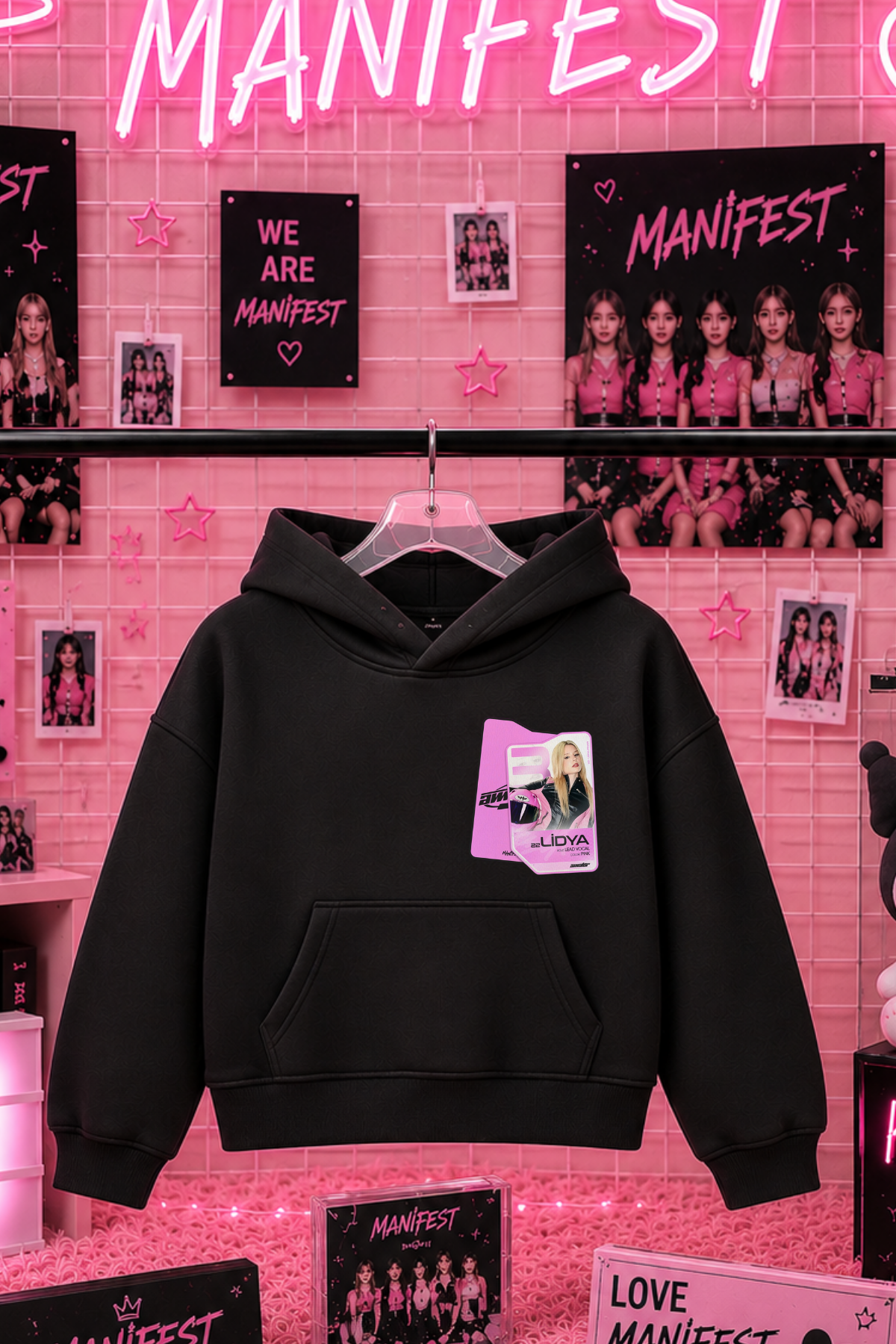 Manifest Lidya Kart Baskılı Siyah 3 İplik Şardonsuz Sweatshirt