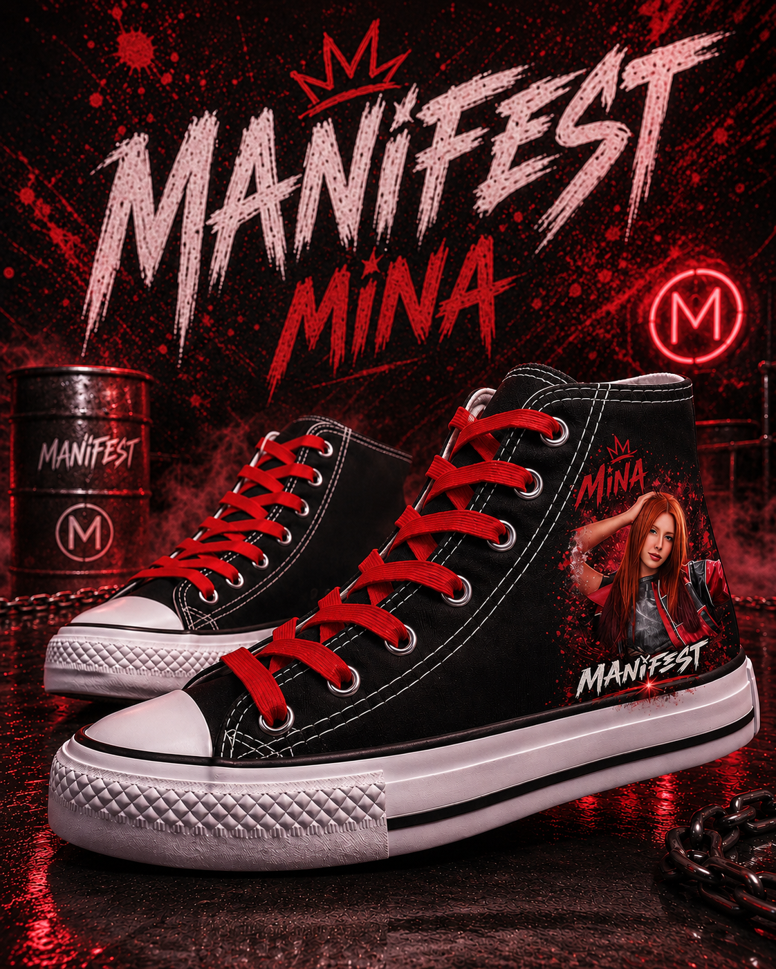 Manifest Mina Baskılı Siyah Bilekli Renkli Bağcık Hediyeli Spor Ayakkabı Sneaker(3)
