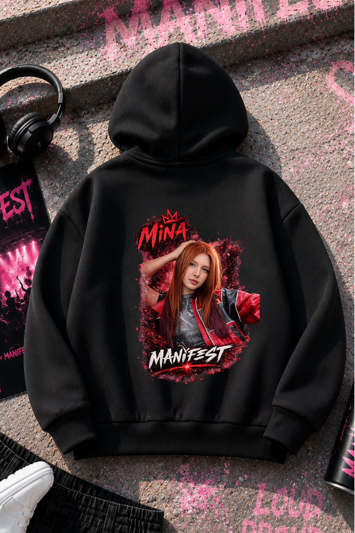 Manifest Mina Baskılı Siyah Fermuarlı Hırka Sweatshirt 