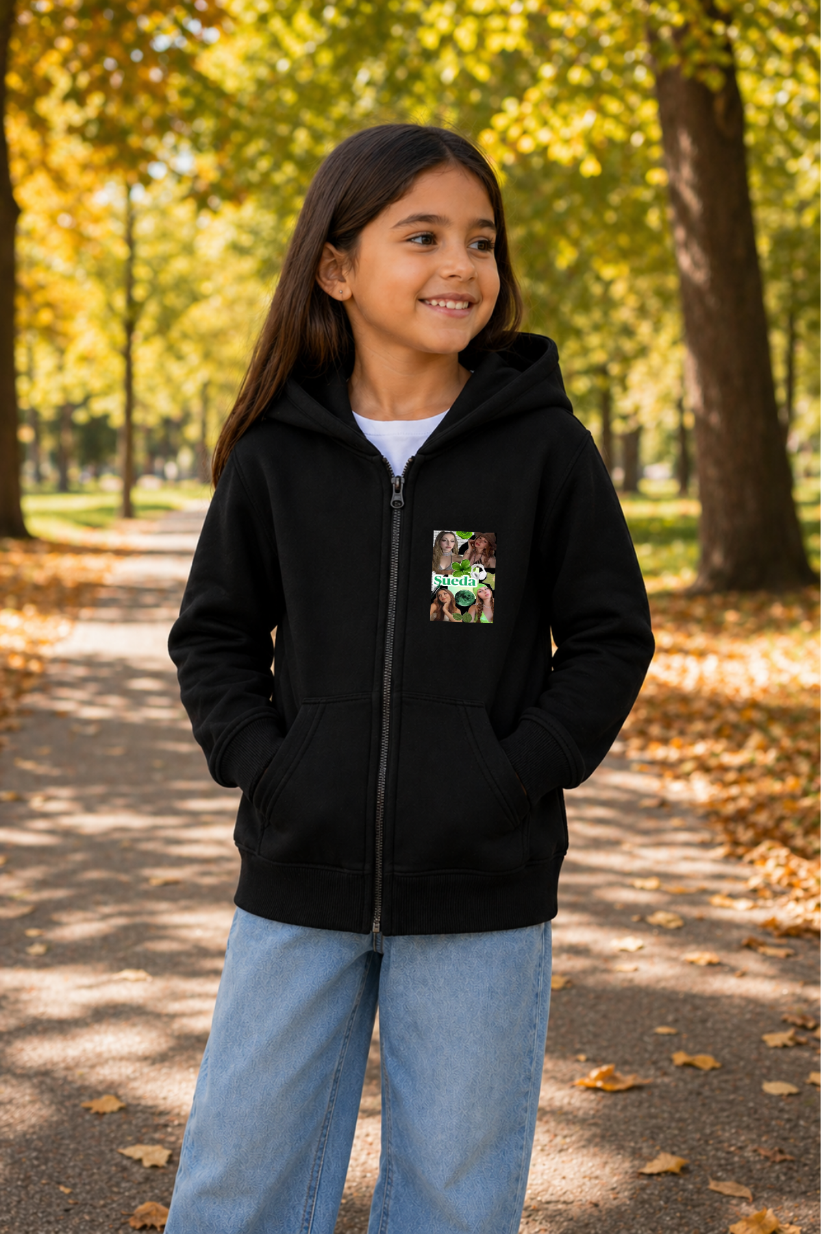 Manifest Sueda Baskılı Siyah Fermuarlı Kapüşonlu Hırka Sweatshirt (4)