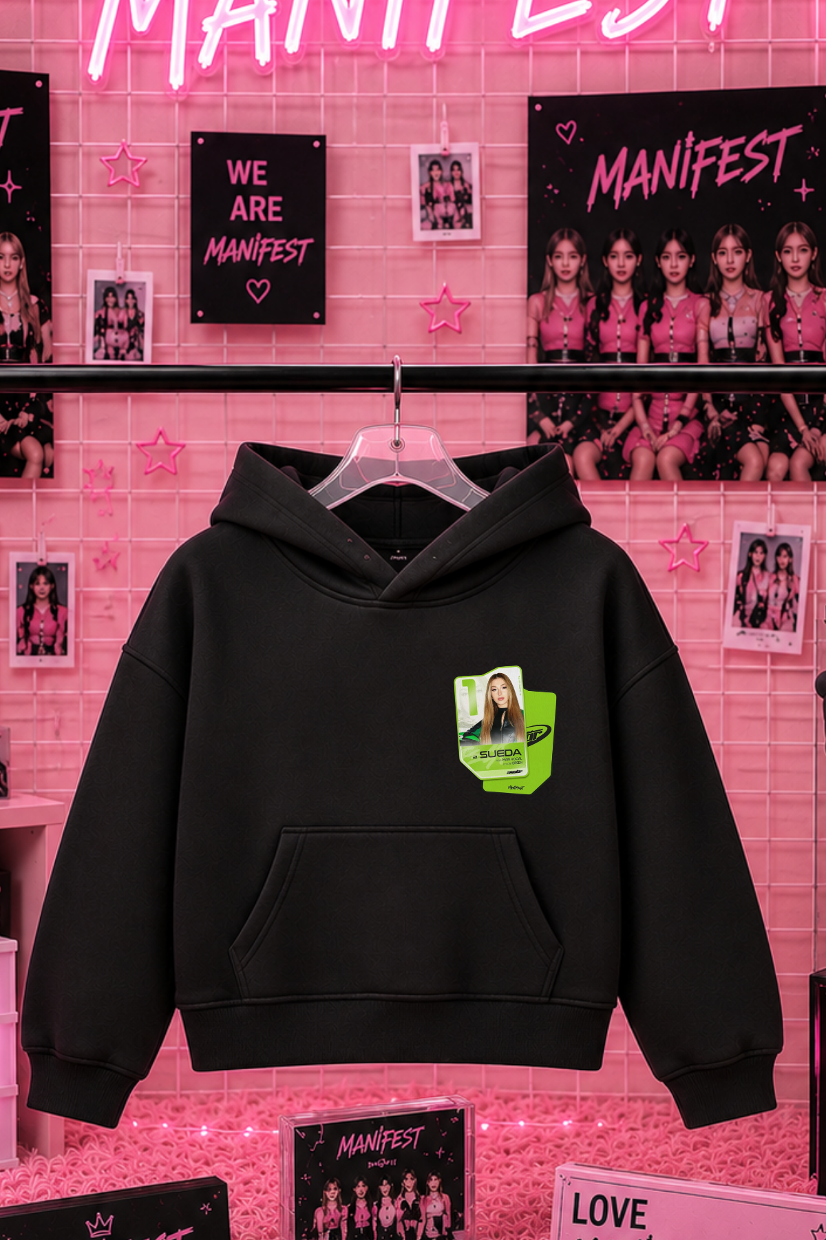 Manifest Sueda Kart Baskılı Siyah 3 İplik Şardonsuz Sweatshirt