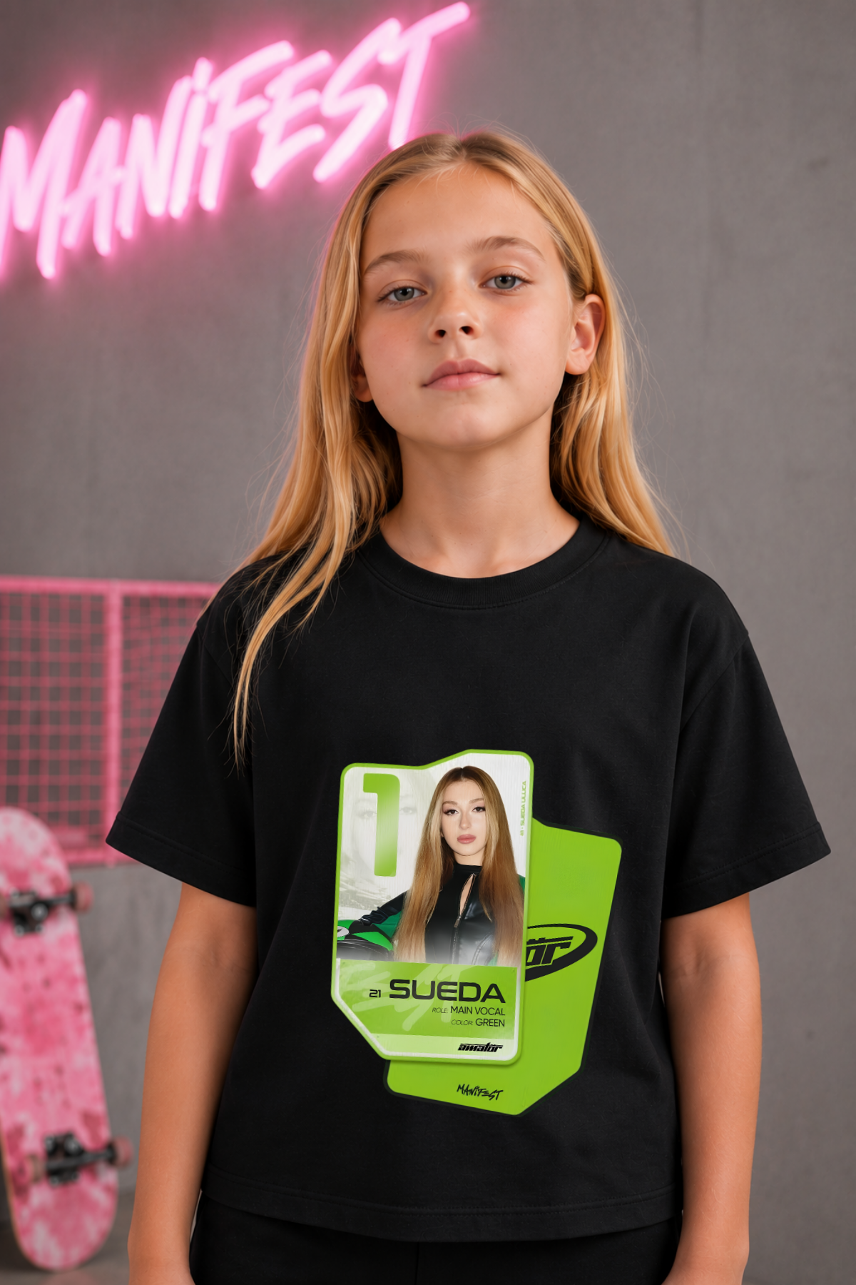 Manifest Sueda Kart Baskılı Siyah Tişört Tshirt