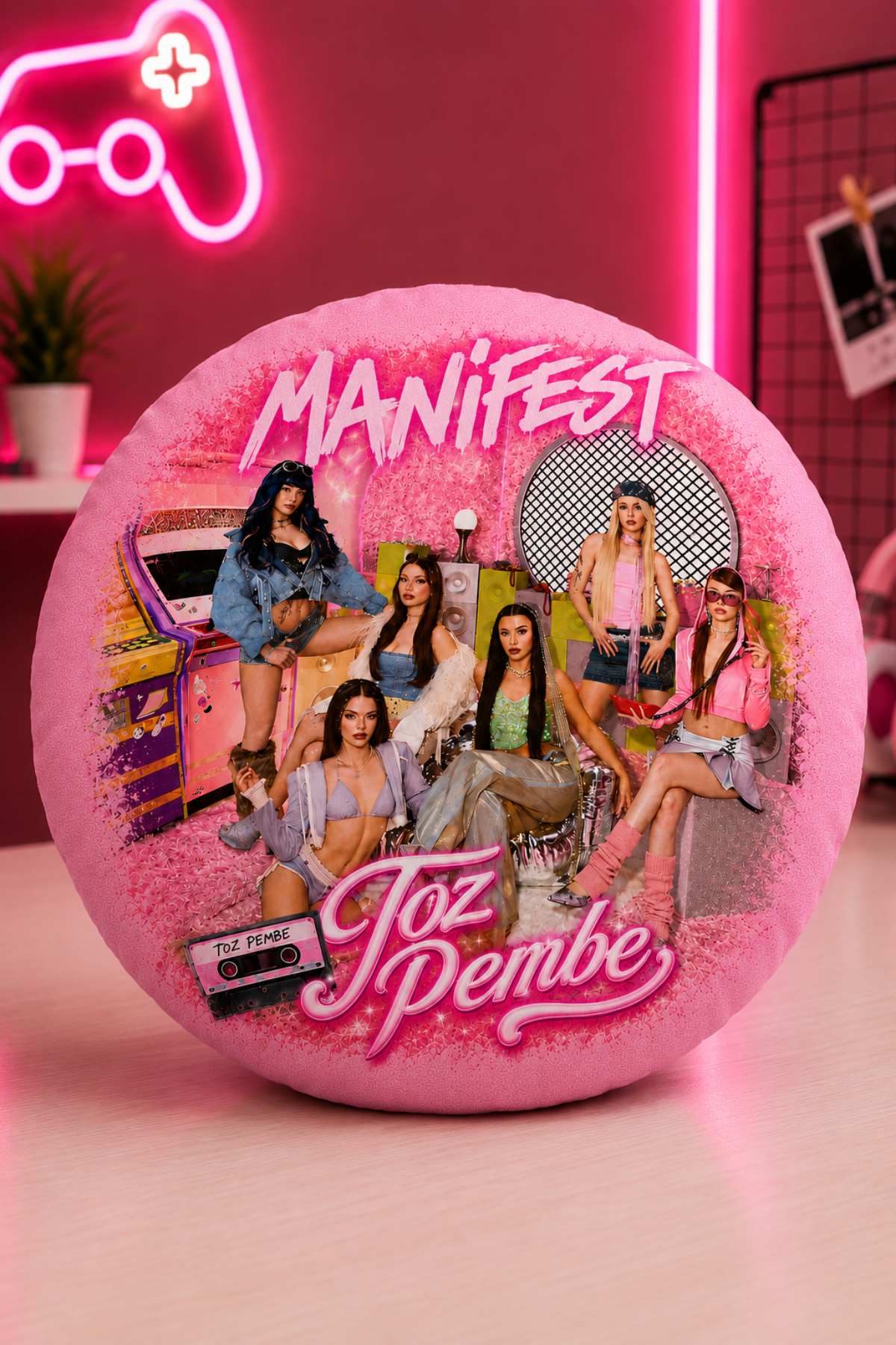 Manifest Toz Pembe Baskılı Çok Amaçlı Yumuşacık Yastık/Kırlent 