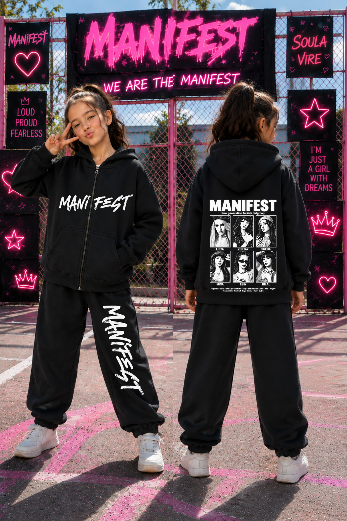 Manifest YENİ Baskılı Üst Fermuarlı Hırka Alt Eşofman Altı Takım (HIRKA VE ALT TAKIMDIR)