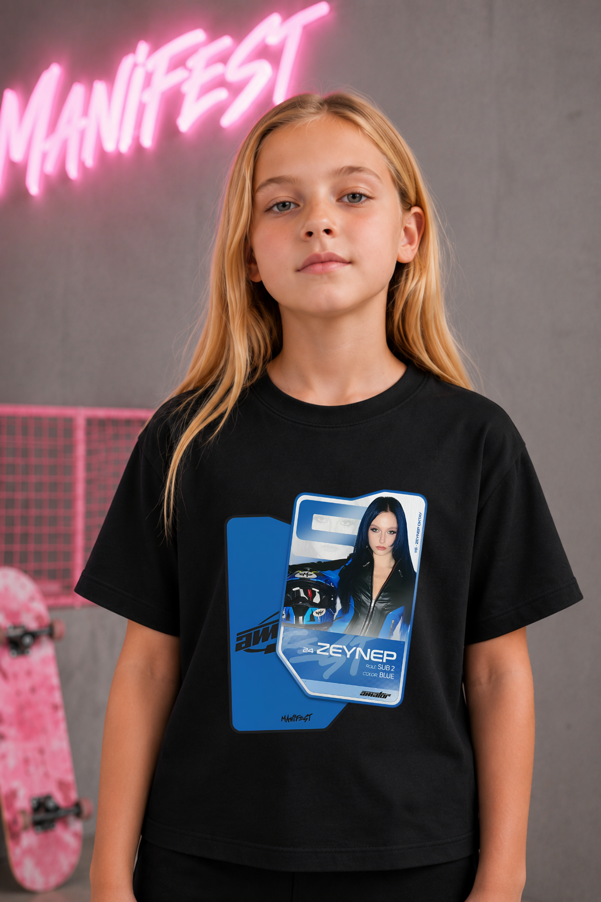 Manifest Zeynep Kart Baskılı Siyah Tişört Tshirt