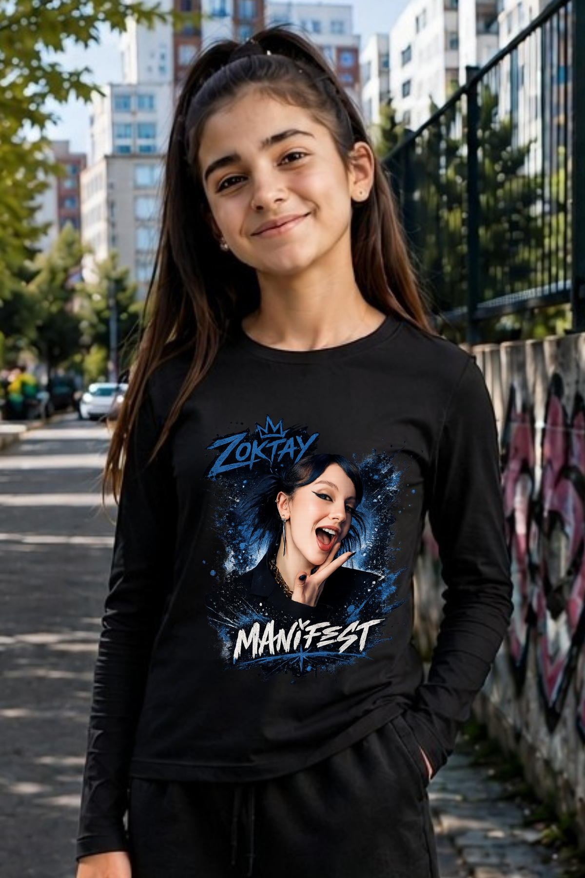 Manifest Zoktay Baskılı Dar Kalıp Siyah Body Uzun Kollu Tişört(3)
