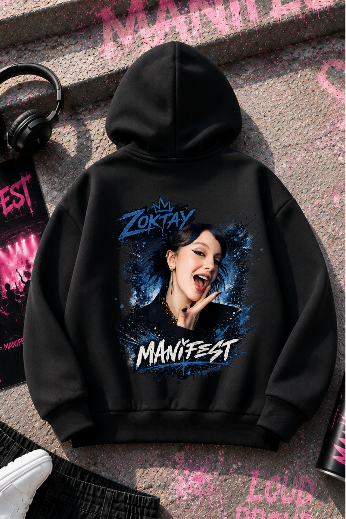 Manifest Zoktay Baskılı Siyah Fermuarlı Hırka Sweatshirt 