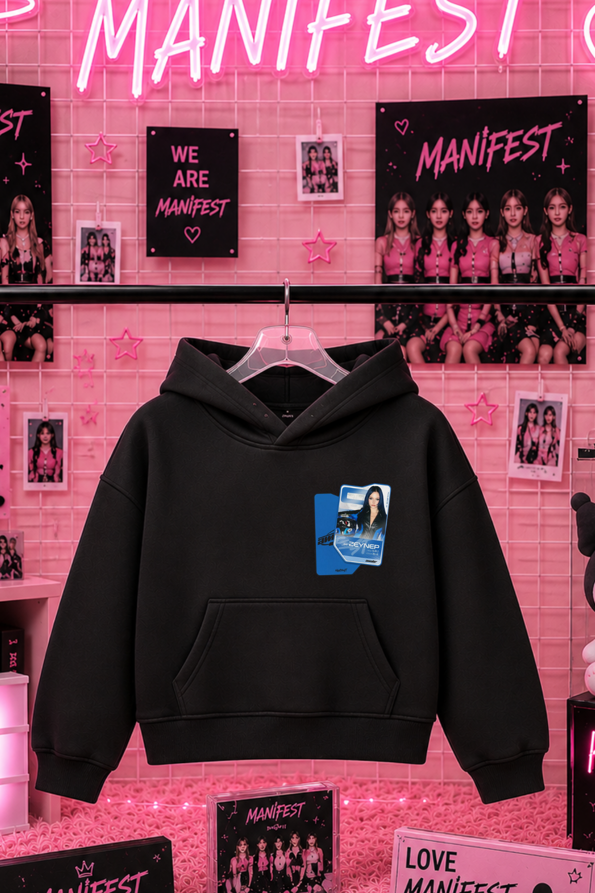 Manifest Zoktay Kart Baskılı Siyah 3 İplik Şardonsuz Sweatshirt