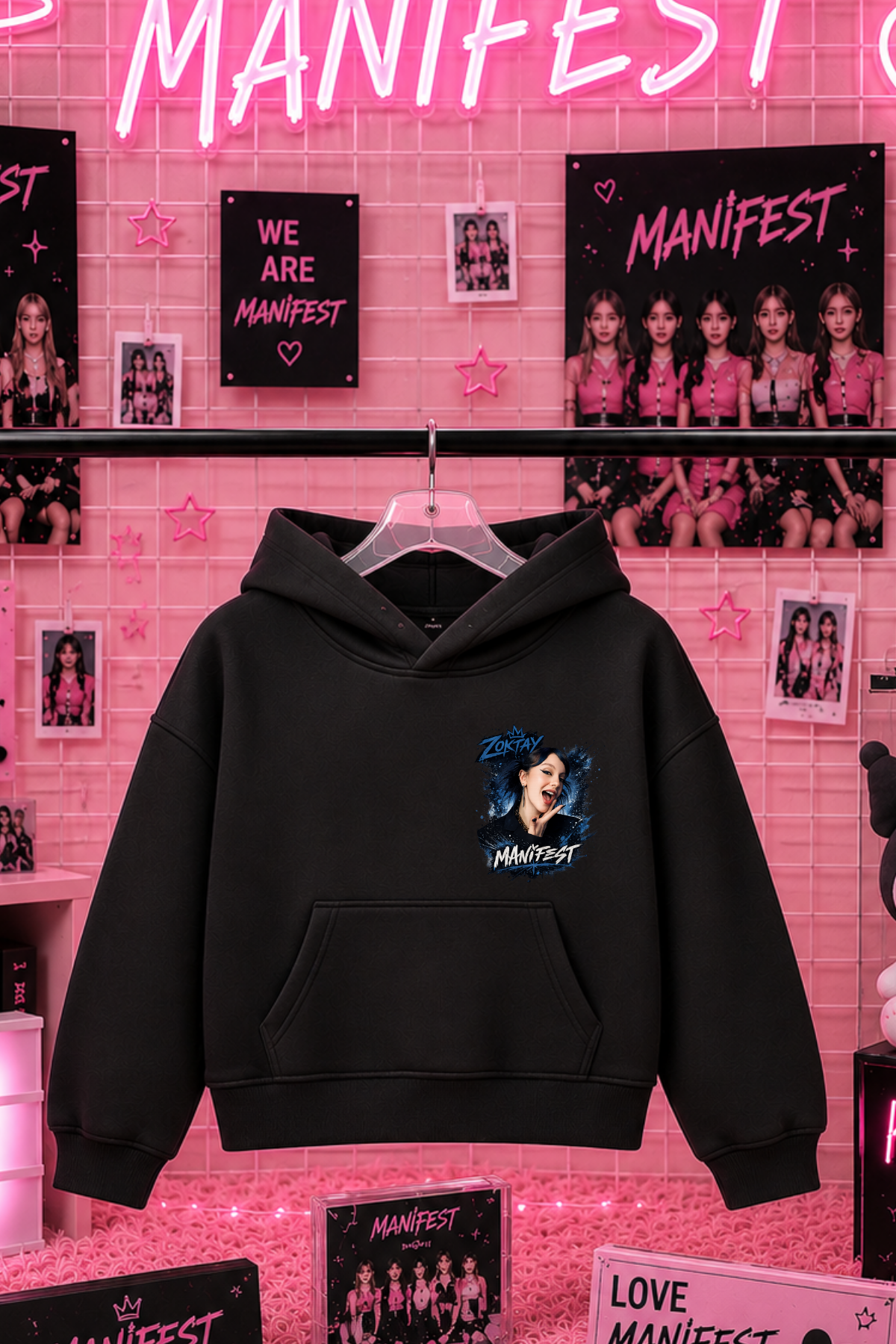 Manifest Zoktay Tek Baskılı Siyah 3 İplik Şardonsuz Sweatshirt
