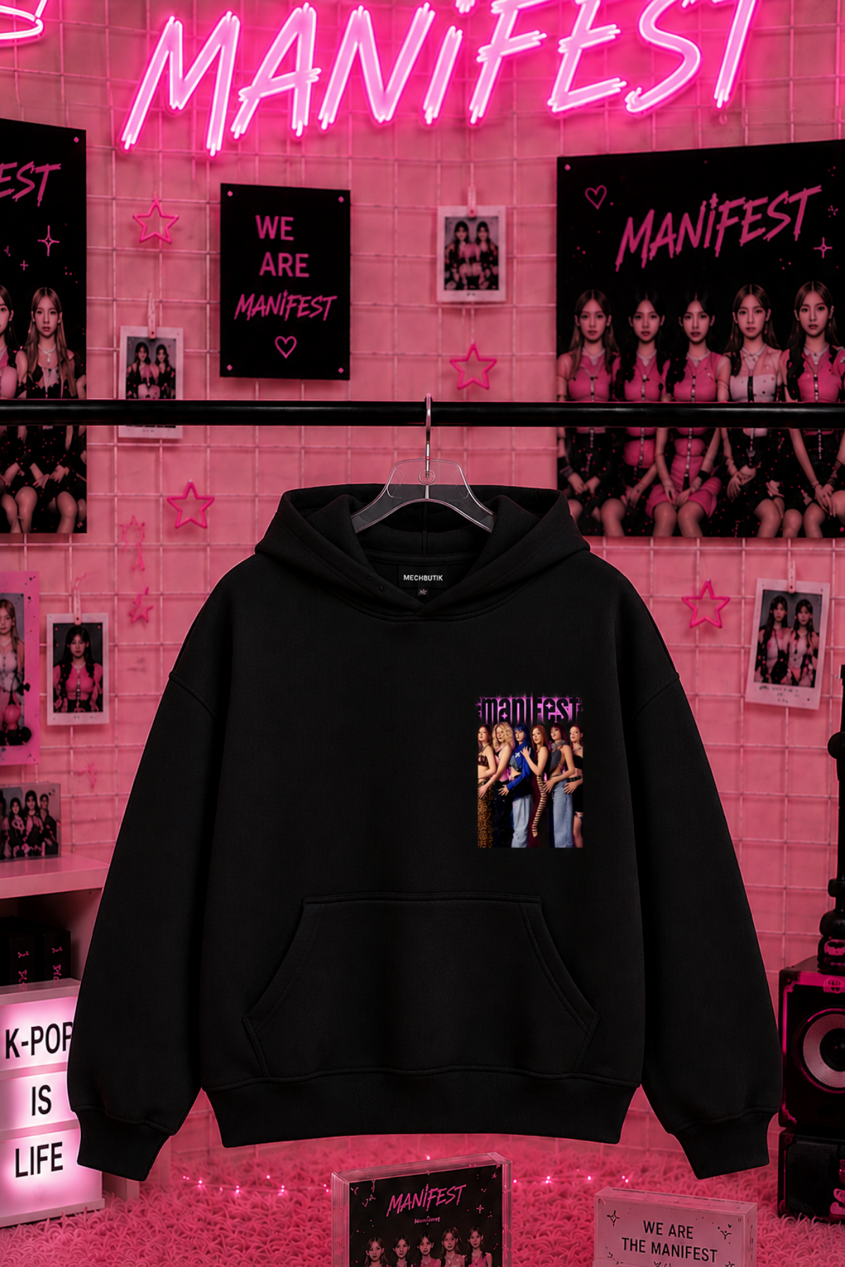 Manifest(1) Baskılı Siyah 3 İplik Şardonsuz Sweatshirt