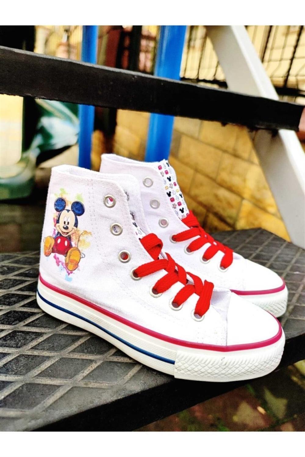 Mickey Mouse Baskılı Çocuk Sneakers Ayakkabı Keten Spor Ayakkabı