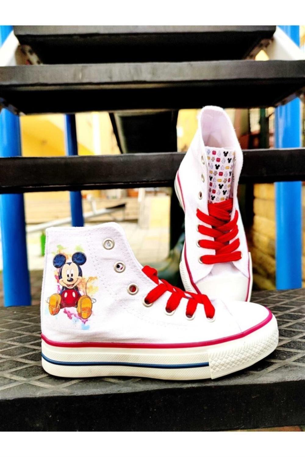 Mickey Mouse Baskılı Çocuk Sneakers Ayakkabı Keten Spor Ayakkabı