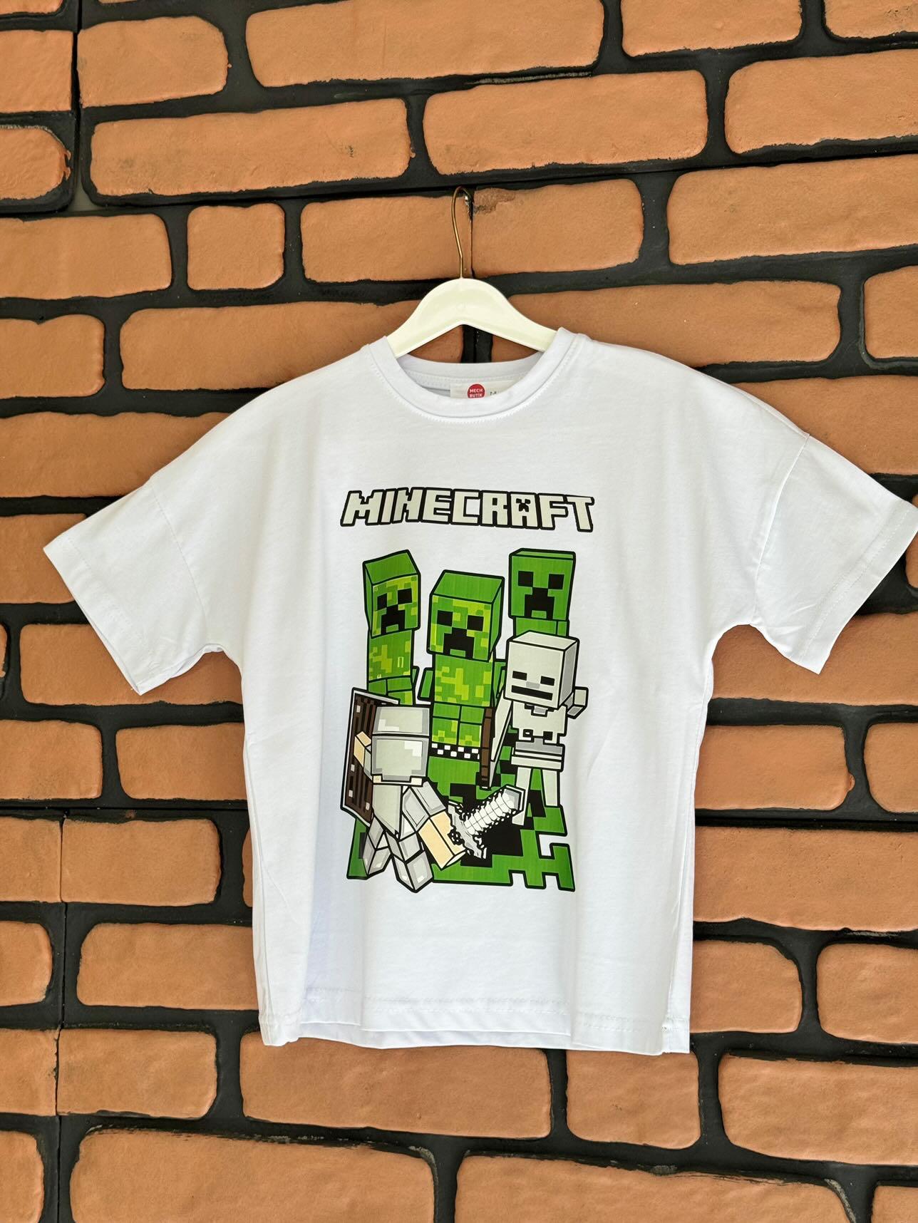 Minecraft Baskılı Beyaz Tshirt Tişört