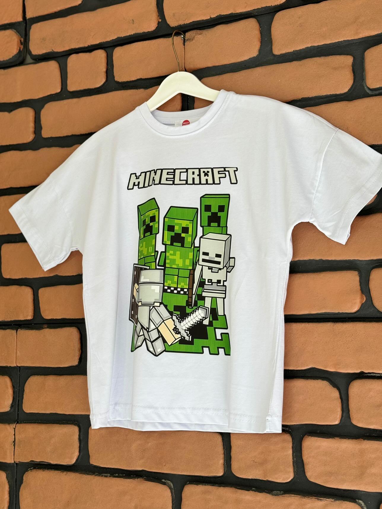 Minecraft Baskılı Beyaz Tshirt Tişört