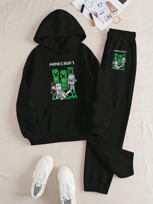 Minecraft Baskılı Kapüşonlu Üst Eşofman Takım 