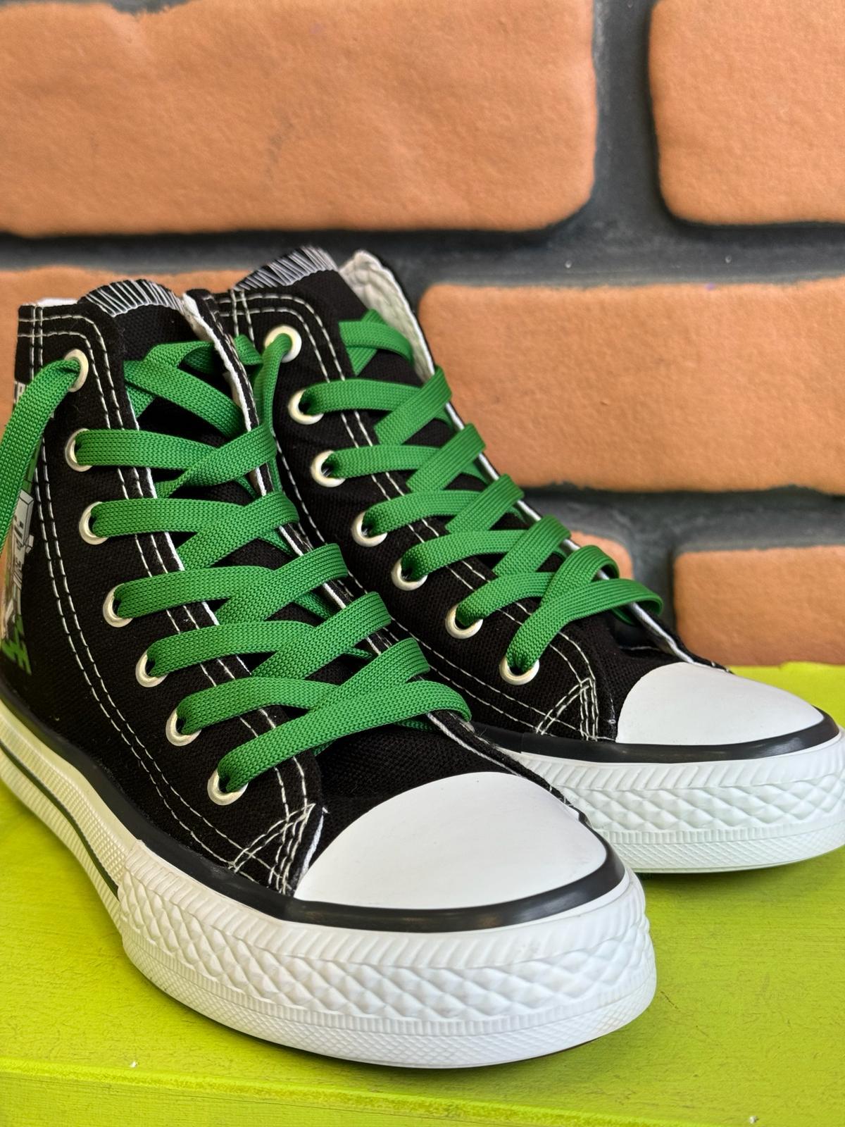 Minecraft Baskılı Siyah Bilekli Spor Ayakkabı Sneaker