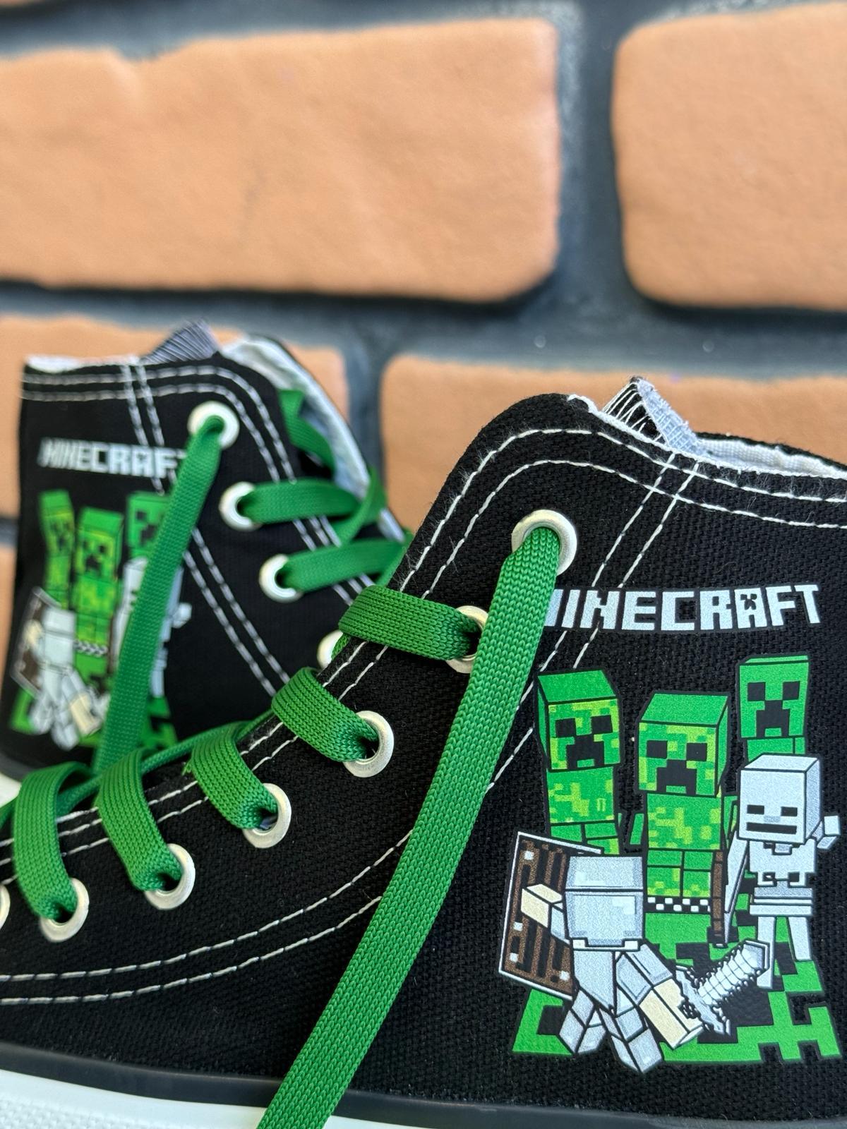 Minecraft Baskılı Siyah Bilekli Spor Ayakkabı Sneaker