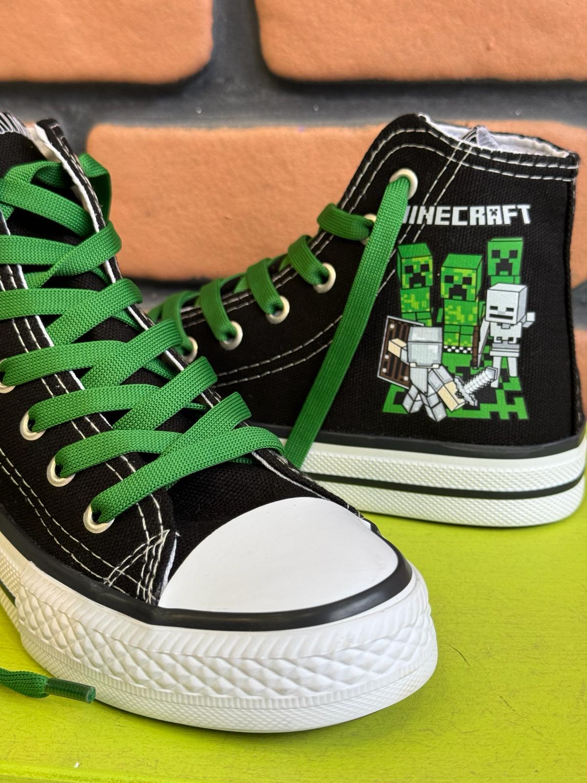 Minecraft Baskılı Siyah Bilekli Spor Ayakkabı Sneaker