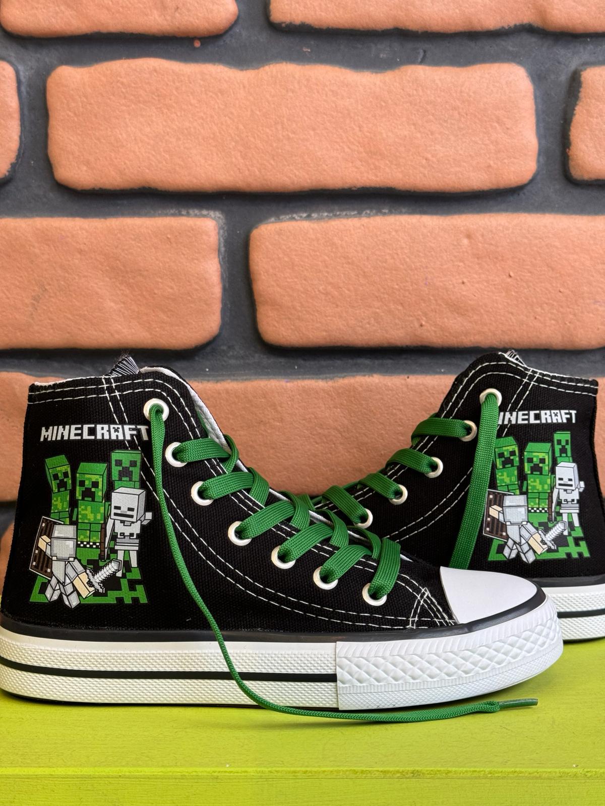 Minecraft Baskılı Siyah Bilekli Spor Ayakkabı Sneaker