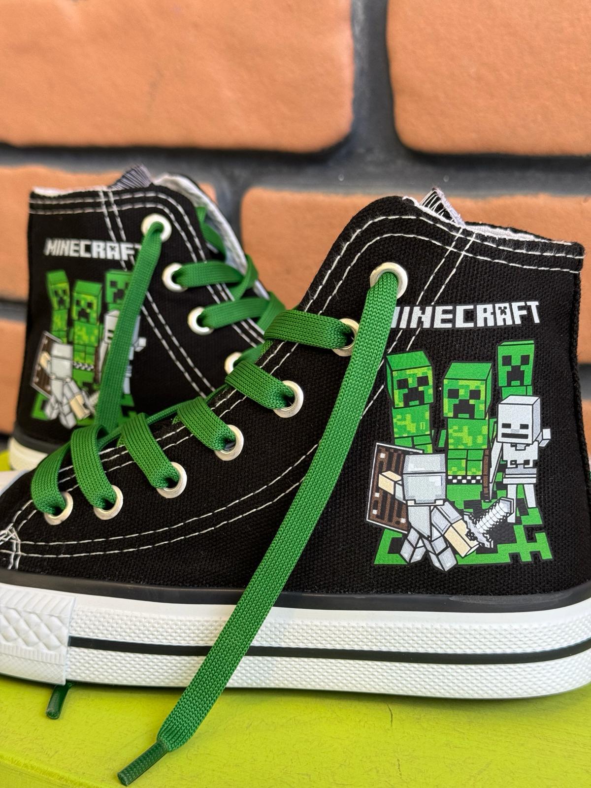 Minecraft Baskılı Siyah Bilekli Spor Ayakkabı Sneaker