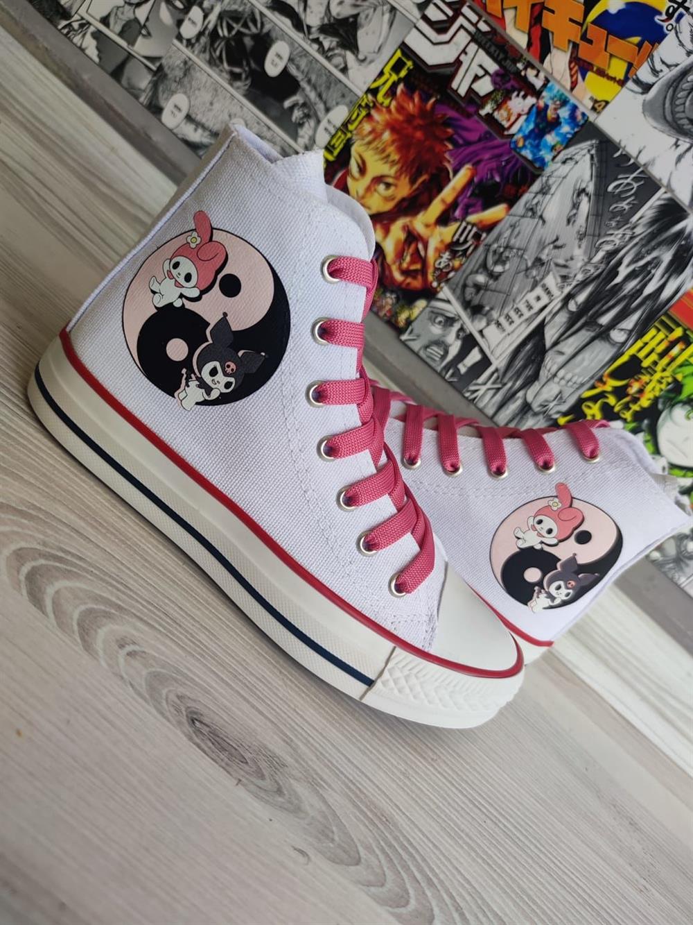 My Melody&Kuromi Baskılı Halka Desen Beyaz Spor Ayakkabı Sneaker