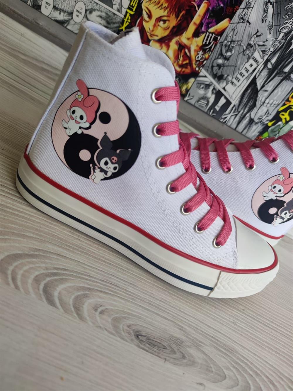 My Melody&Kuromi Baskılı Halka Desen Beyaz Spor Ayakkabı Sneaker