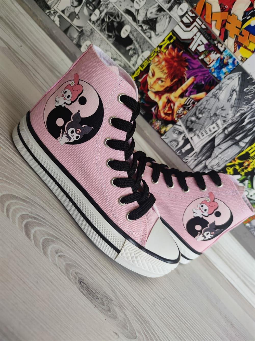 My Melody&Kuromi Baskılı Halka Desen Pembe Spor Ayakkabı Sneaker