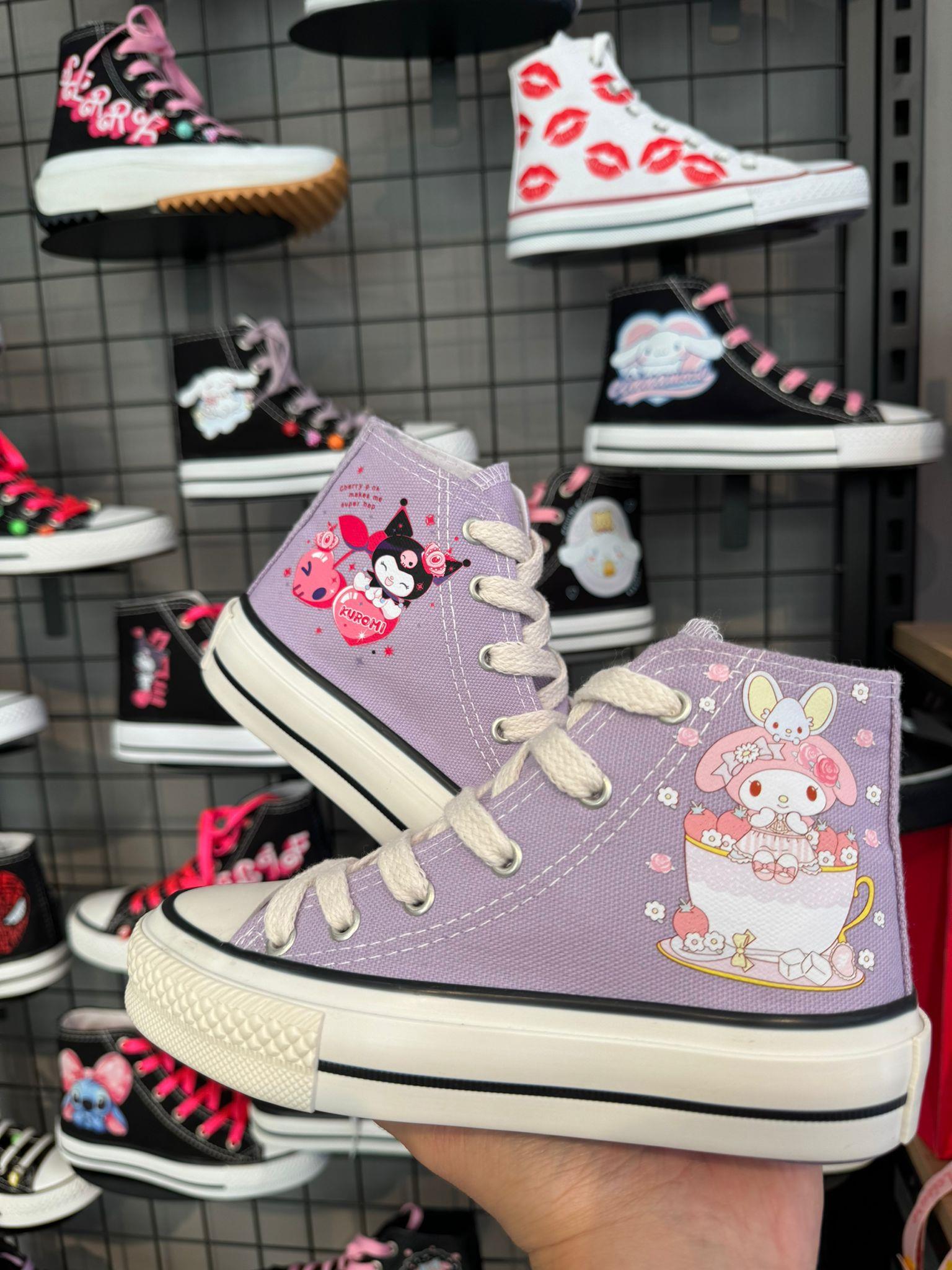 Mymelody Fincan Baskılı Lila Renk Bilekli Spor Ayakkabı Sneaker