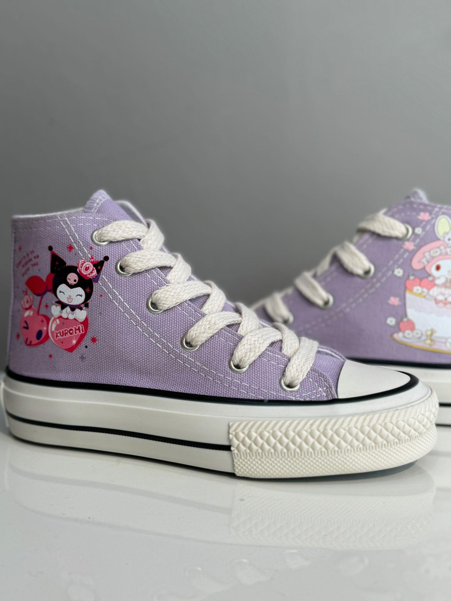 Mymelody Fincan Baskılı Lila Renk Bilekli Spor Ayakkabı Sneaker