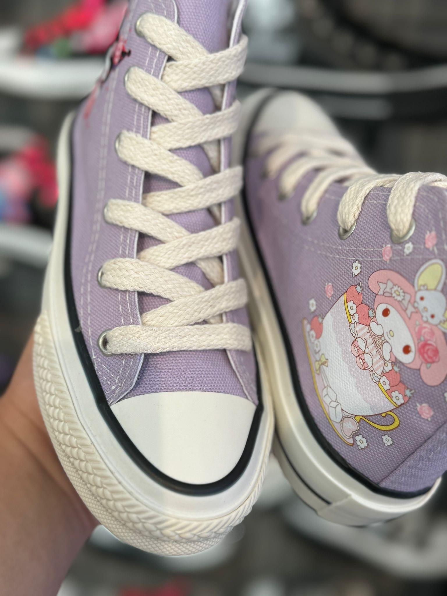Mymelody Fincan Baskılı Lila Renk Bilekli Spor Ayakkabı Sneaker