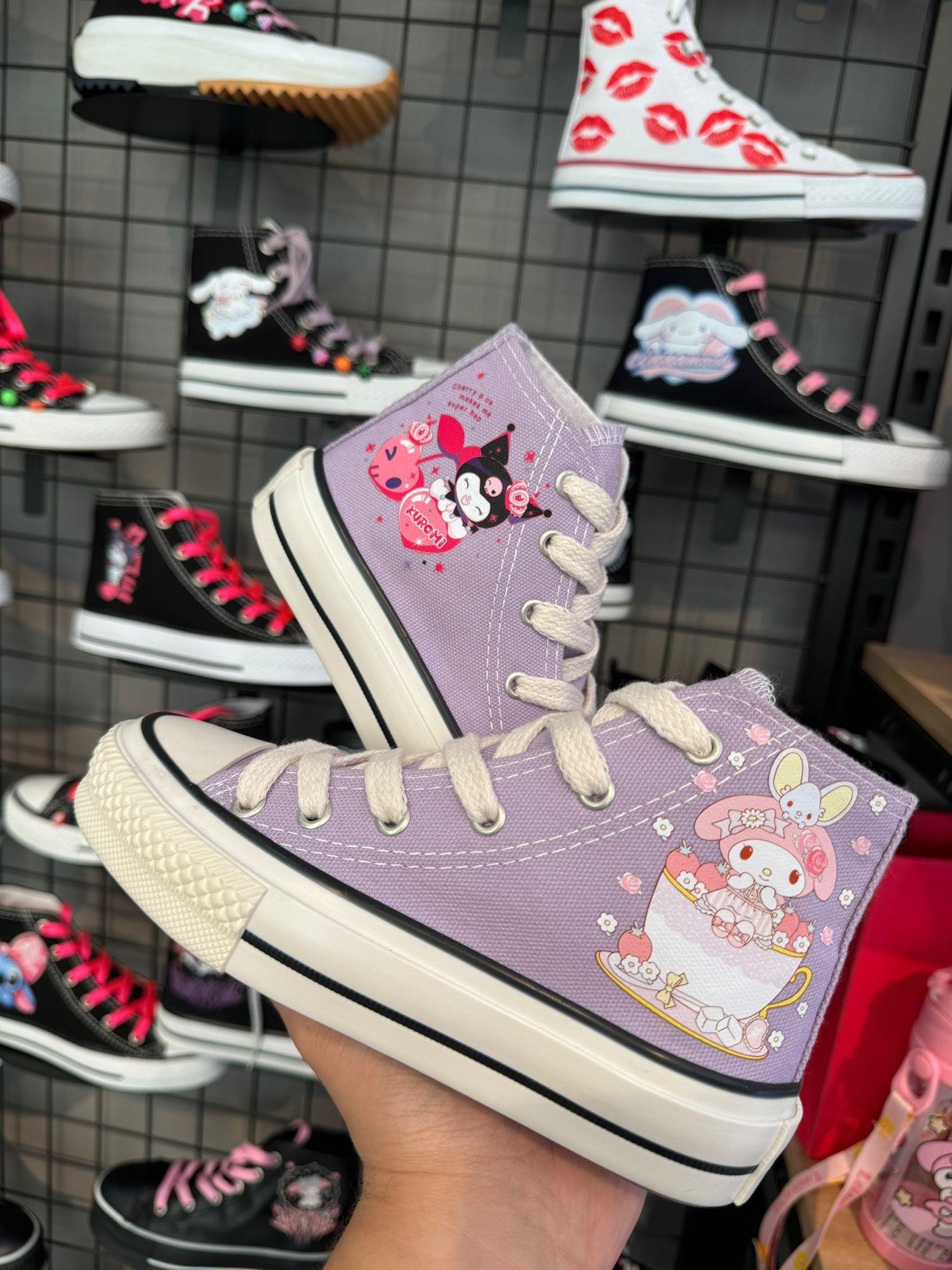 Mymelody Fincan Baskılı Lila Renk Bilekli Spor Ayakkabı Sneaker