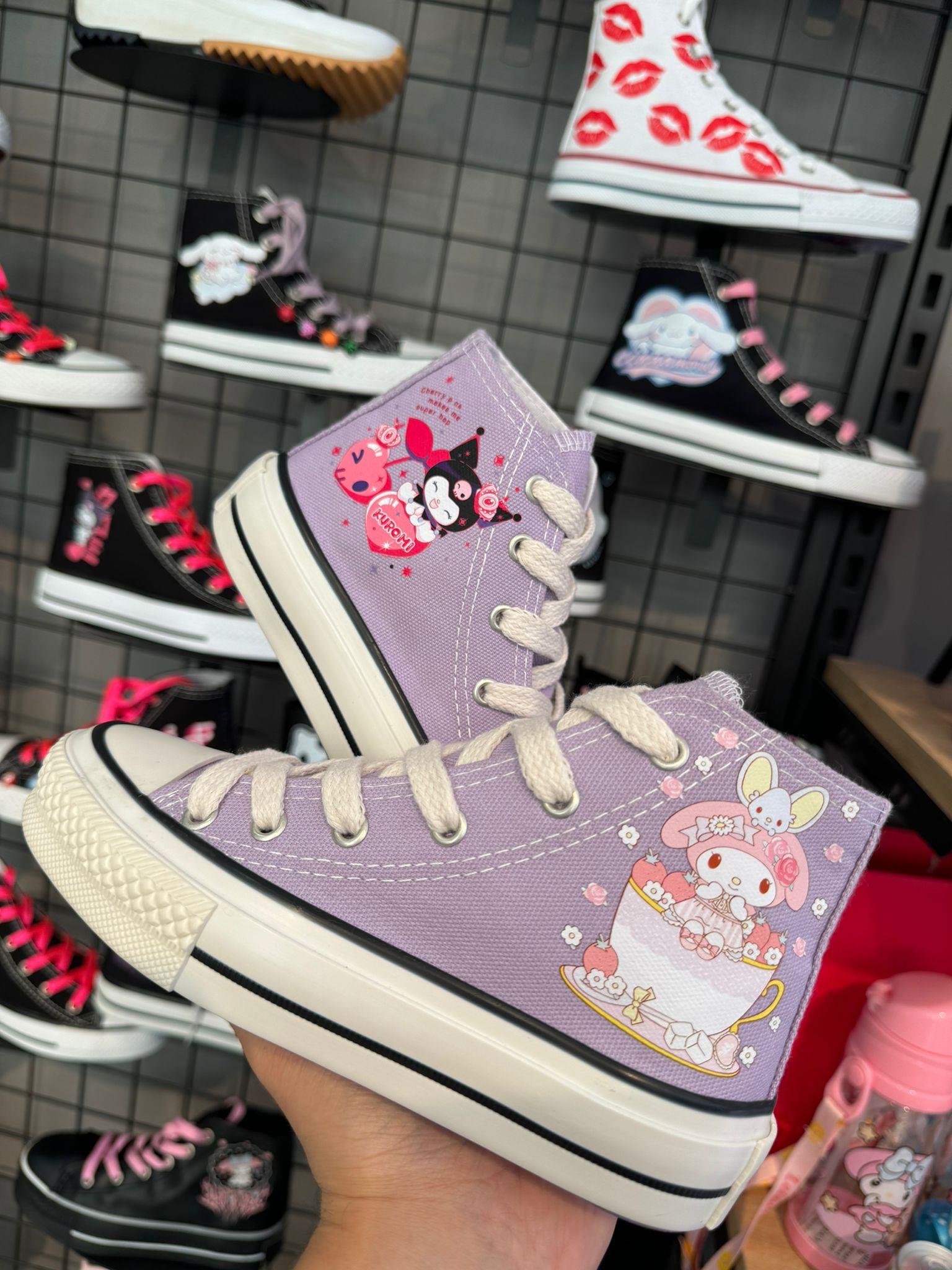 Mymelody Fincan Baskılı Lila Renk Bilekli Spor Ayakkabı Sneaker