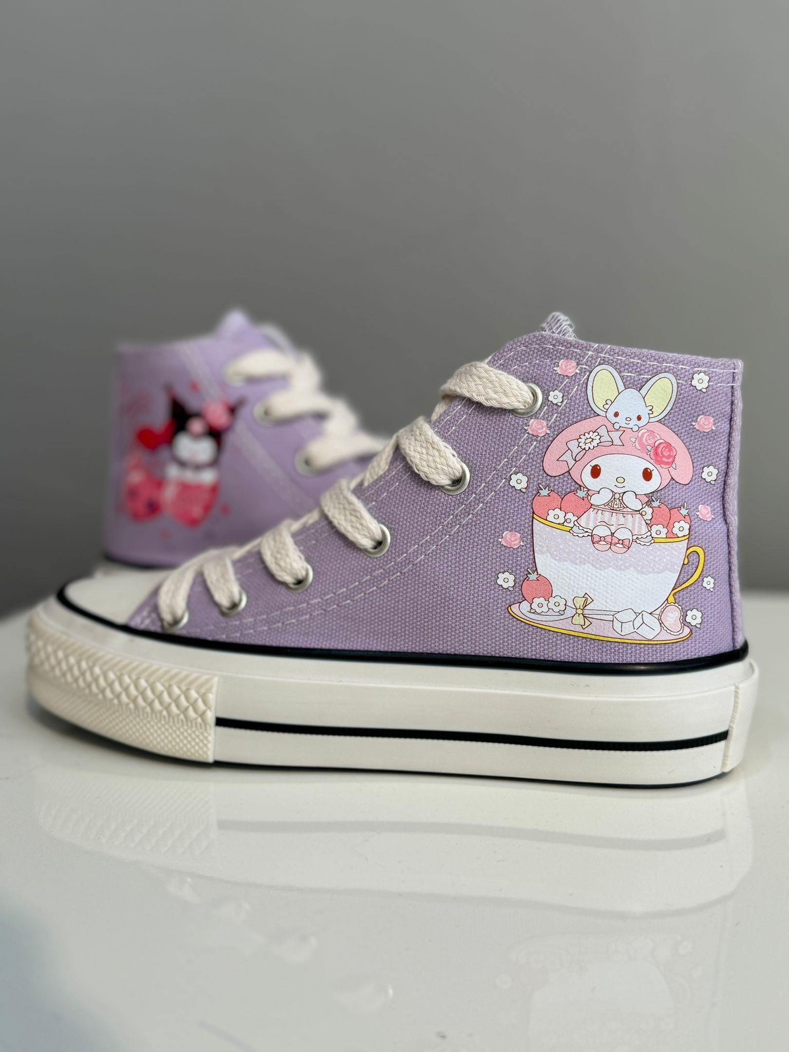Mymelody Fincan Baskılı Lila Renk Bilekli Spor Ayakkabı Sneaker