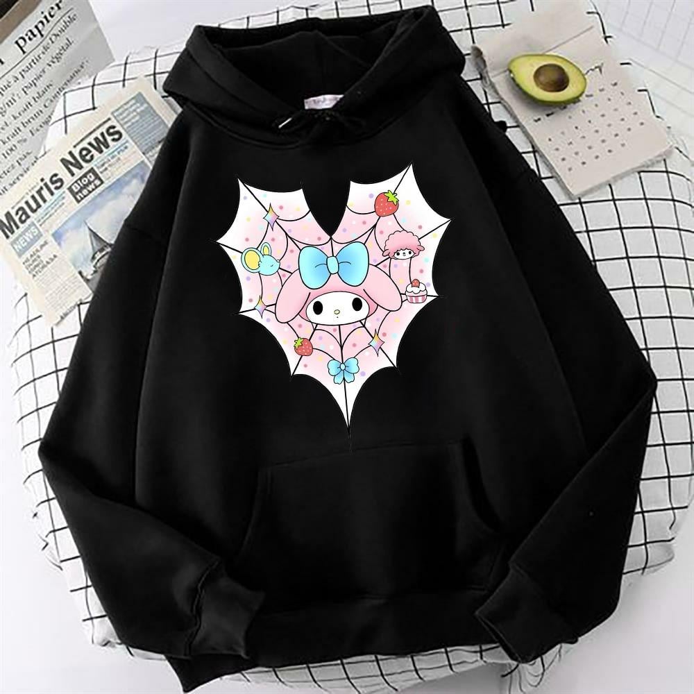 Mymelody Örümcekağlı Siyah Oversize Sweatshirt Kapüşonlu Hoodie