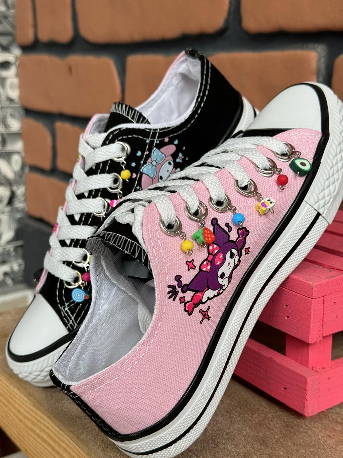 Mymelody&kuromi Baskılı Bonccuklu Siyah/Pembe Sneaker